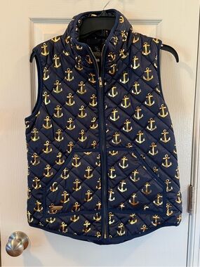 Simply Southern Navy Gold Anchor Quilted Puffer Vest Women’s Small Nautical Prep
